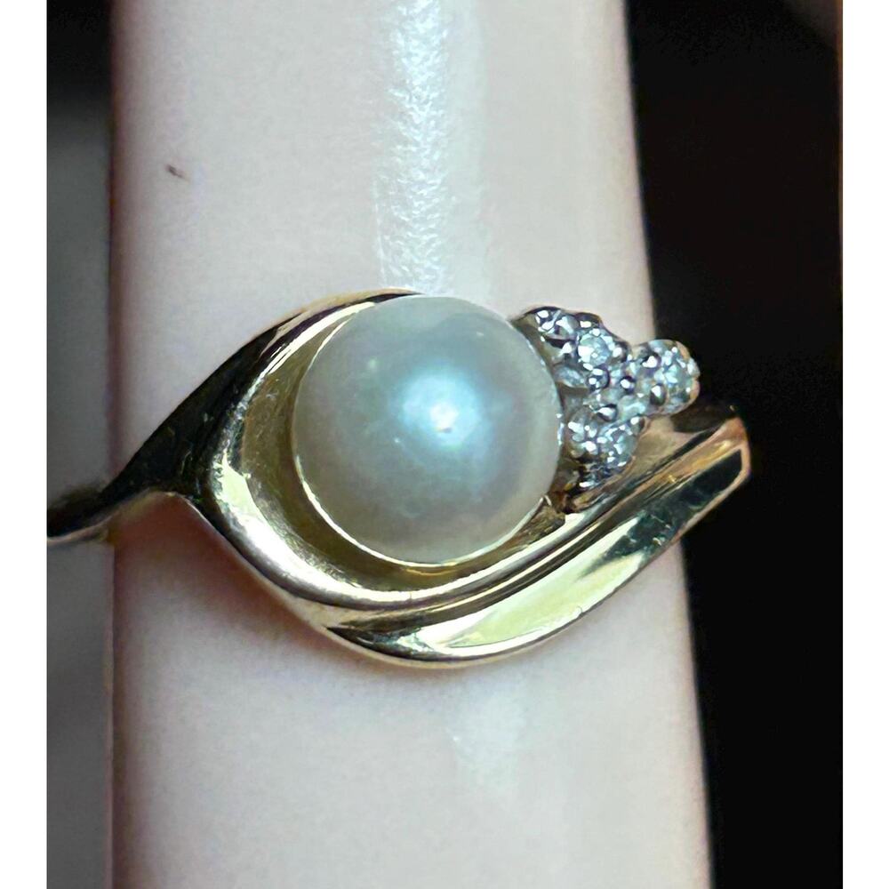 Vtg Alwand Vahan designer 14k AV solid yellow gold pearl diamond cluster ring